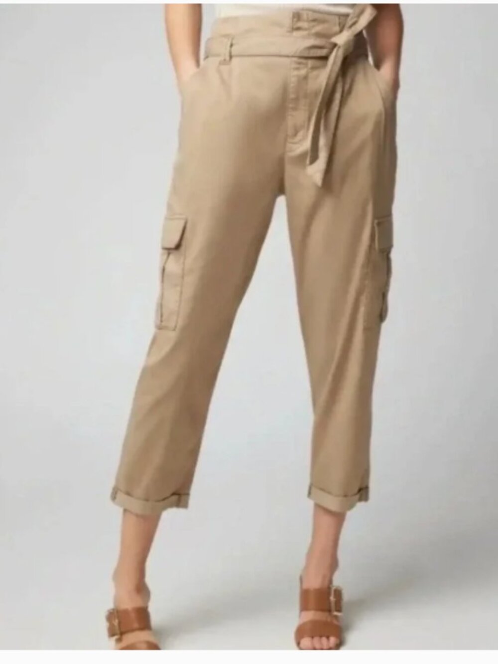 WHBM Extra High Rise Relaxed Tapered Ankle Toasted Hazelnut Belted Pants Size 6